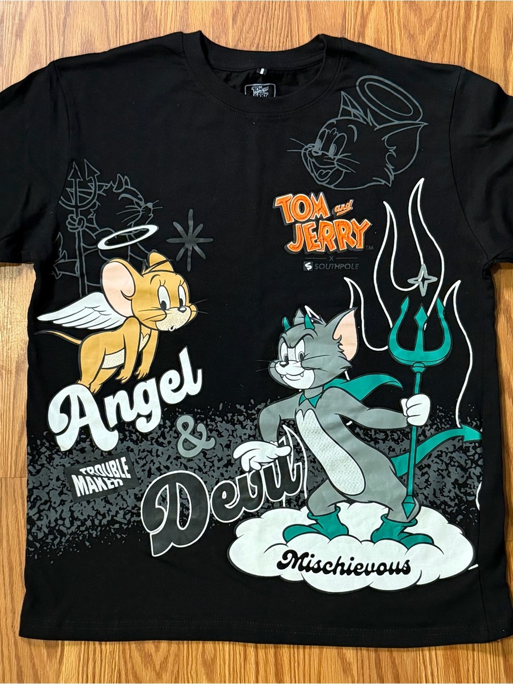 South Pole Black Tom & Jerry Angel & Devil Graphic Tee